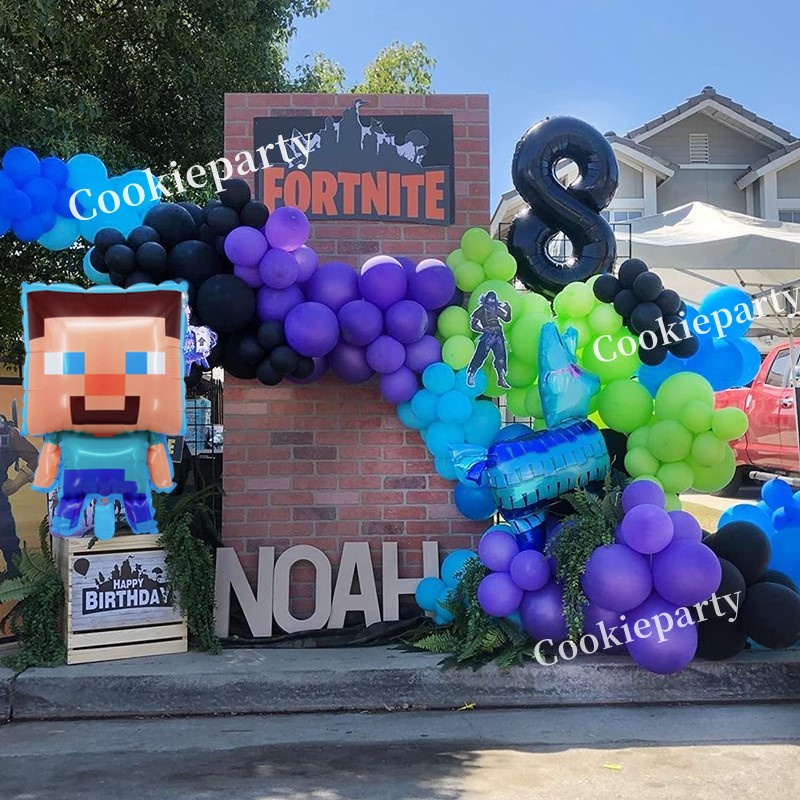 104pcs Minecraft Theme Balloons Garland Arch Kit Steven 32inch Black ...