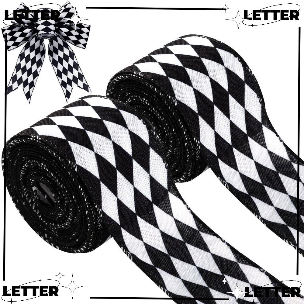 LET 2 Rolls Black and White Check Ribbon, Black and White Checkered Christmas Checkered Ribbon