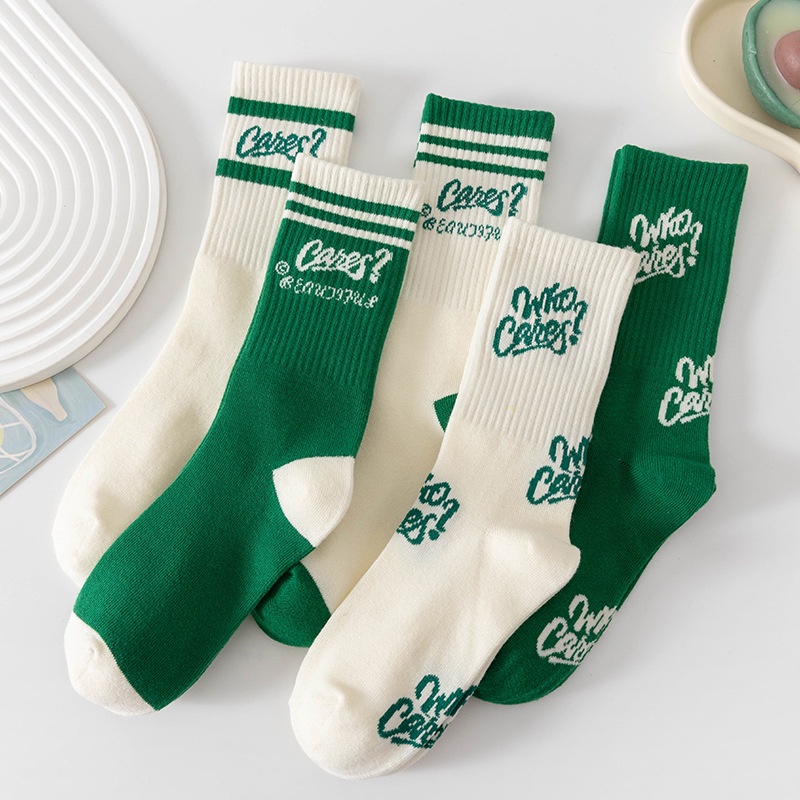 New Letter Mid length Socks Spring and Autumn Ins Striped Socks Female ...
