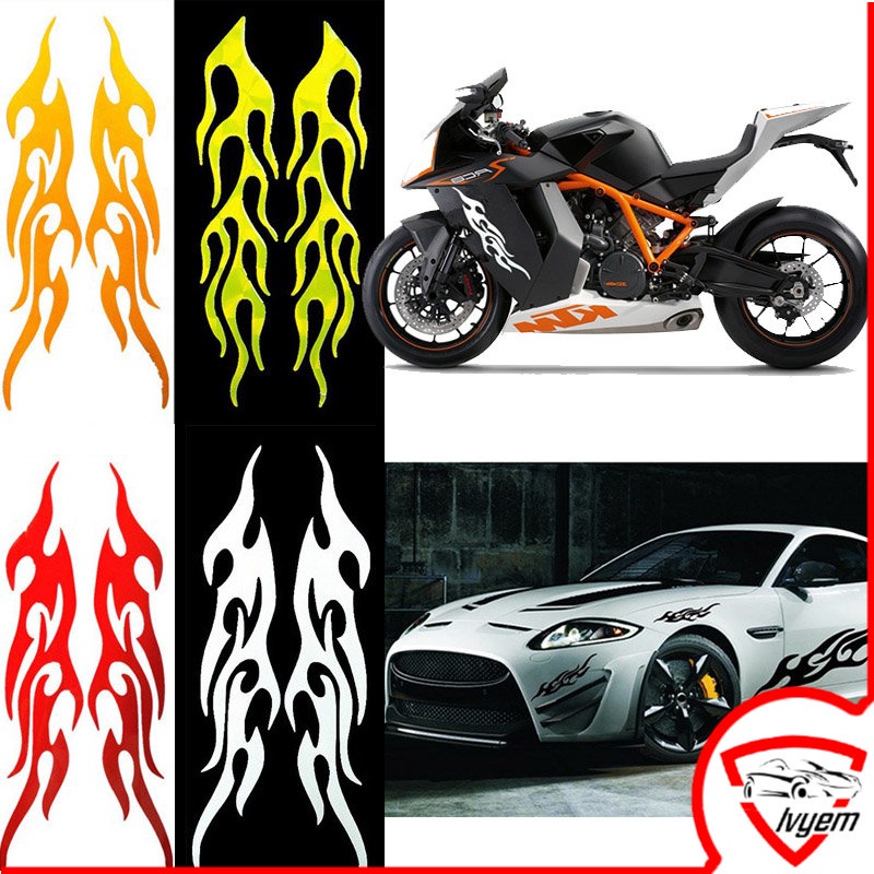 2PCS Flame Wildfire Reflective Sticke For Car Motorcycle Electric ...