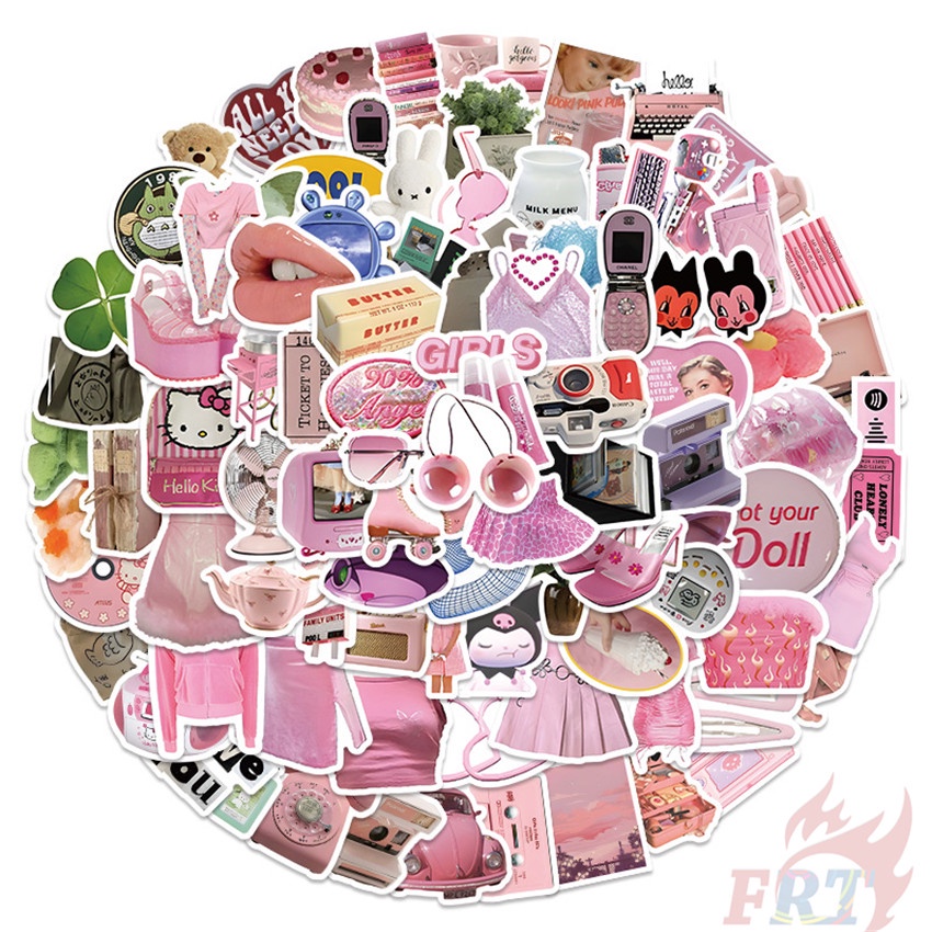 100Pcs/Set Vintage Pink Art Stickers DIY Fashion Waterproof Decals ...