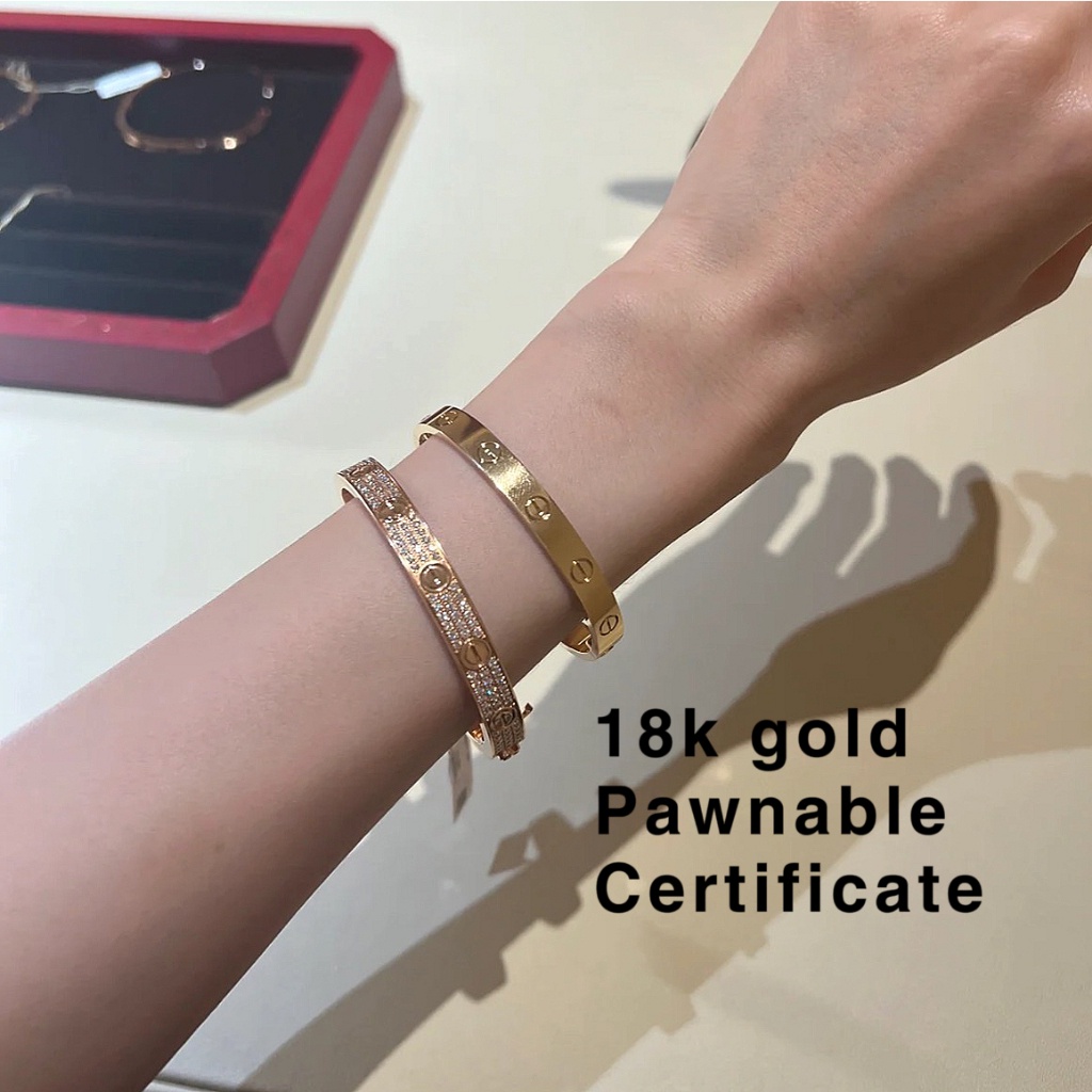 18k SAUDI GOLD Pawnable Full diamonds C a r t Classic Love series rose gold white gold BANGLE Shopee Philippines