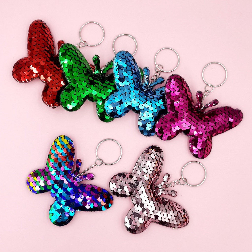 Retro Sequin Butterfly Keychains For Womens Girls Cute Animal Key Rings ...