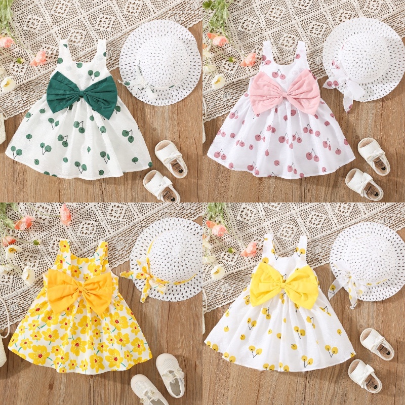 Baby Dress Summer Flower Printed Baby Girl Dress Comfortable Bow Kids Clothes Send Free Hat Shopee Philippines