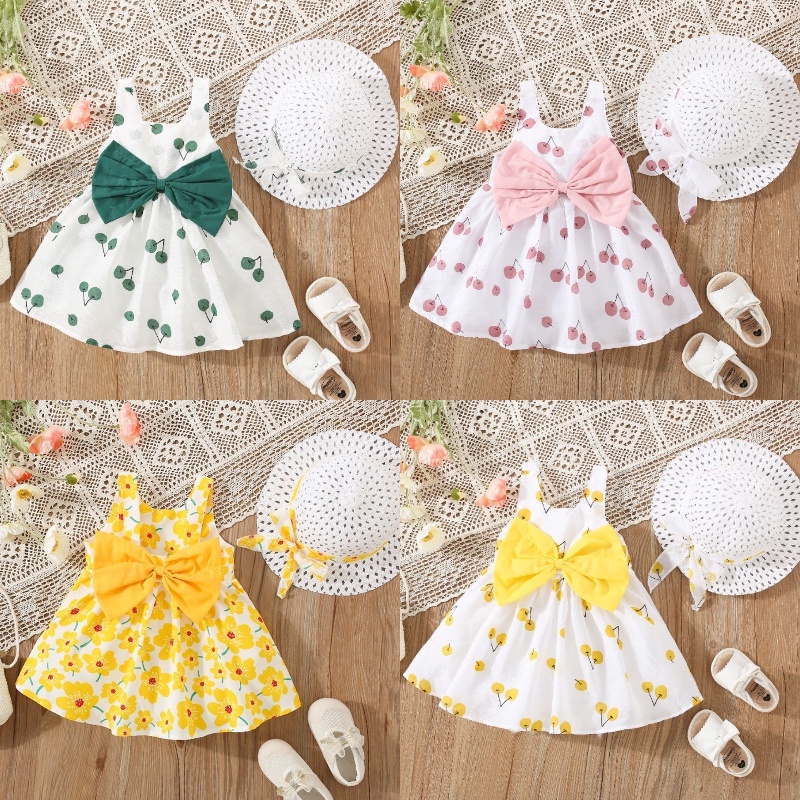 Baby Dress Summer Flower Printed Baby Girl Dress Comfortable Bow Kids Clothes Send Free Hat Shopee Philippines