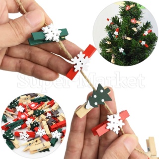 50Pcs Christmas Clips Mini Clothes Pins Wooden Clothespins Red Snowflake  Small P