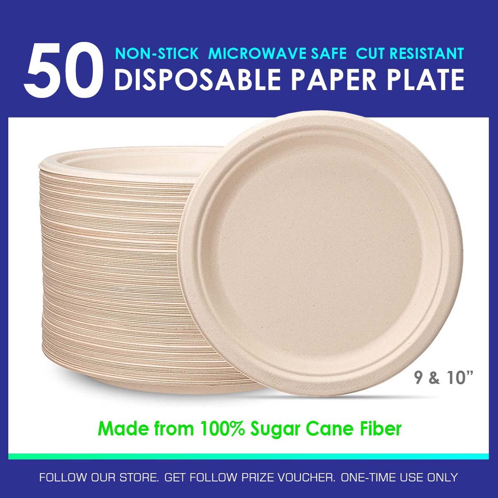 50pcs. Disposable Plate 910" Extra Strong, Extra Thick Microwave Safe Paper Plate Cut Oil