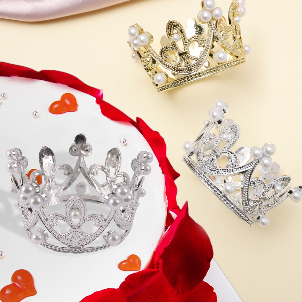 Mini Crown Birthday Cake Topper Decor/Multipurpose Pearl Tiara Crown