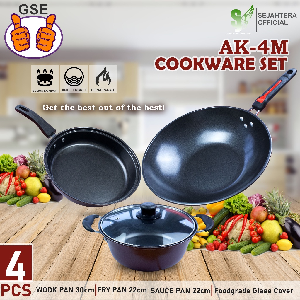 Teflon Saute Pan 4in1 Cookware Set Non-Stick Easy To Clean AK-4M ...