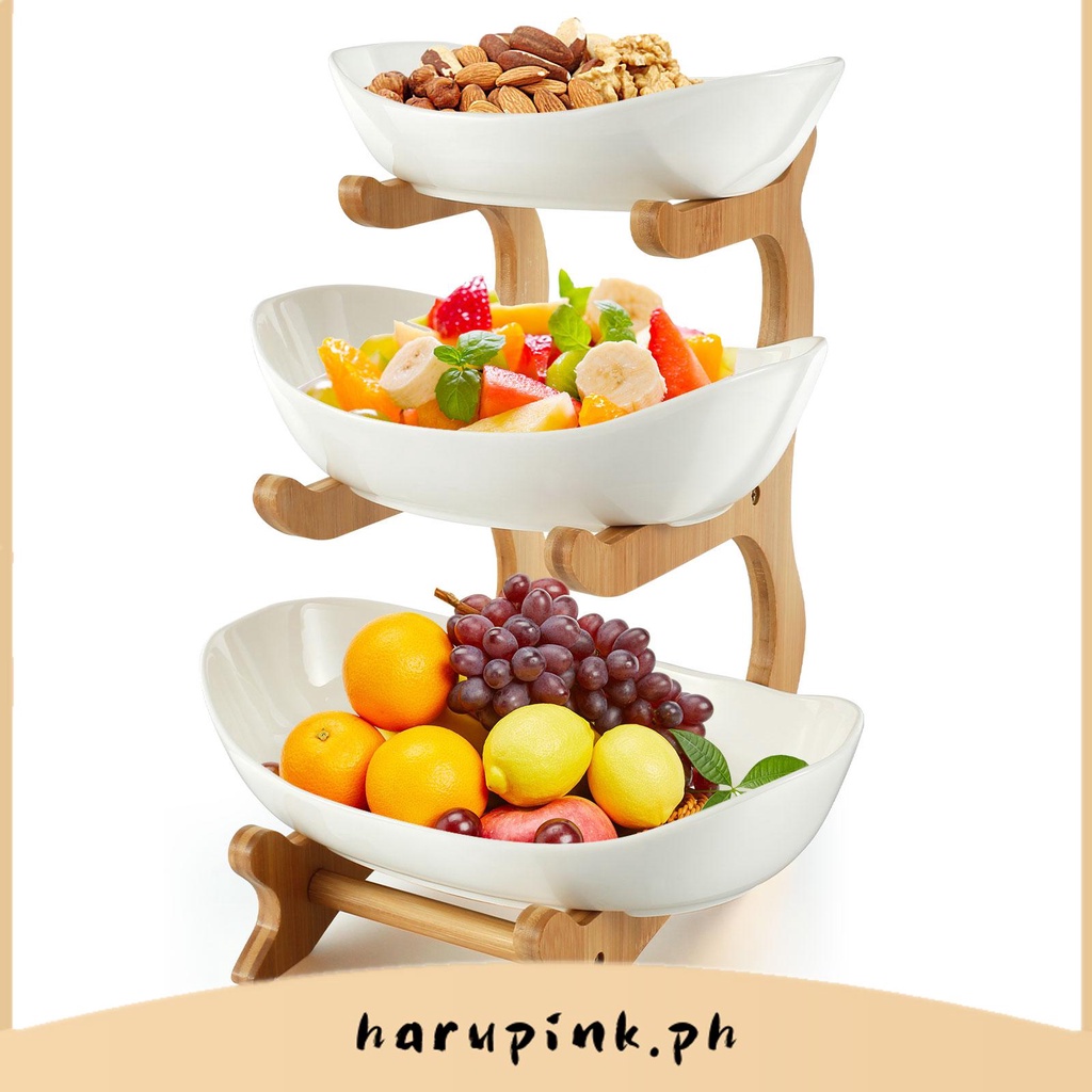2 Tier/3 Tier Ceramic Fruit Bowl with Stand for Kitchen Counter Large