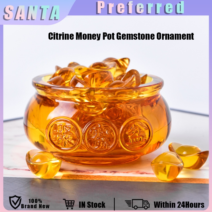Crystal Money Pot Money Bowl with Gold Ingot Gemstone Ornament for ...