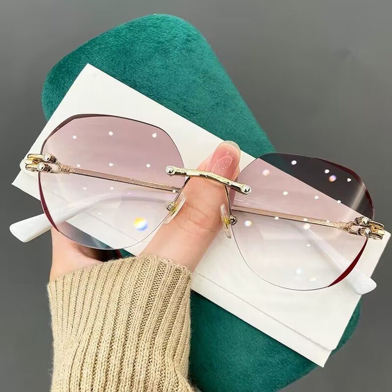 100 400 Trendy HD reading glasses frameless trend elegant men s and women s anti blue hyperopia glasses gradient change reading glasses