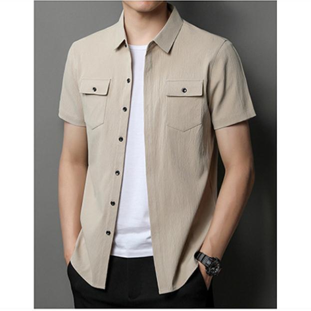 Summer Men's Fashion Short Sleeve Shirt Casual Polo Collar Workwear