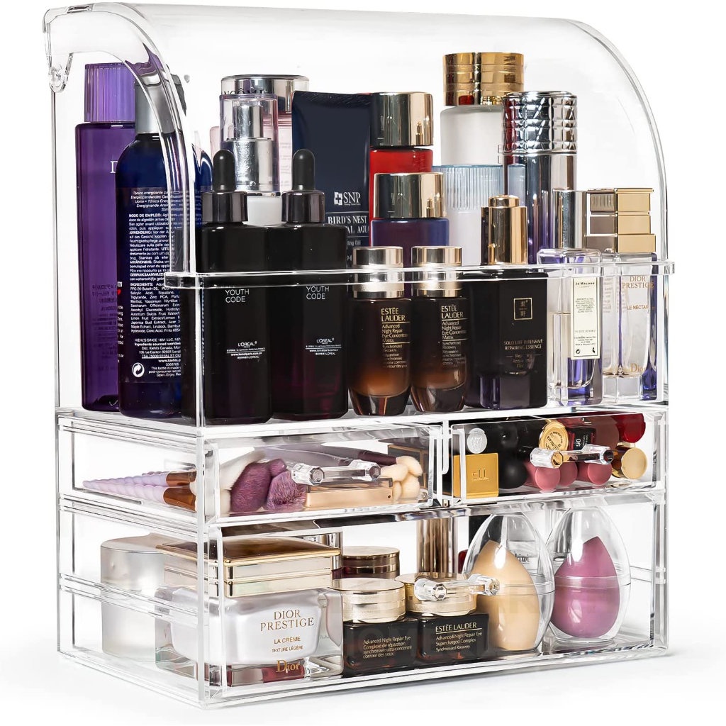 Cosmetic Storage Box Dust-proof With Lid 3 Drawers Transparent ...