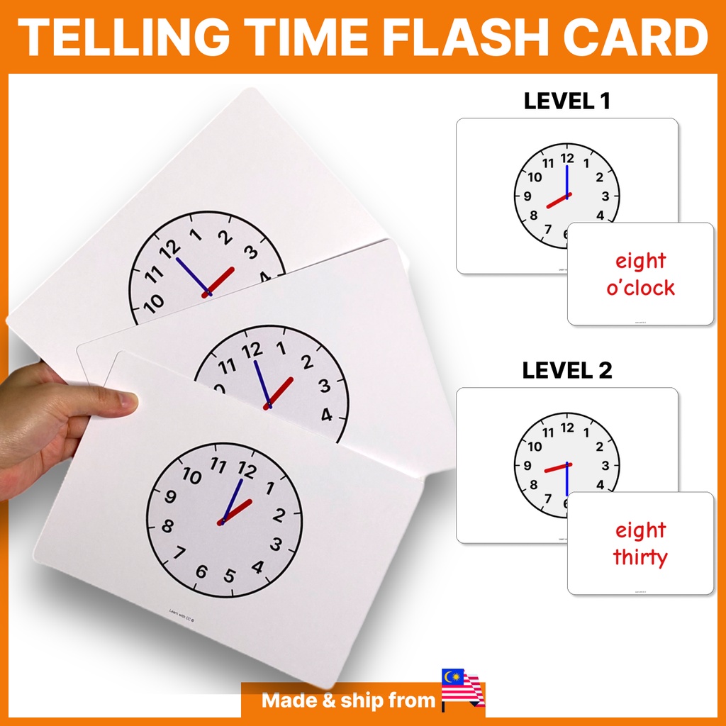 Telling Time Flash Cards (Level 1 & Level 2) for Kids, Baby, Big Flash