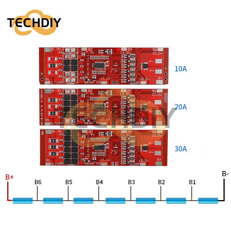 BMS 7S 24V 10A 15A 20A 30A 18650 Lithium Battery Protection Board with ...