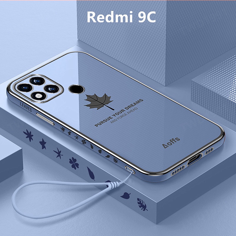 Casing Redmi 9C Case Plating Cover Maple Leaves Soft TPU Phone Case Redmi 9C