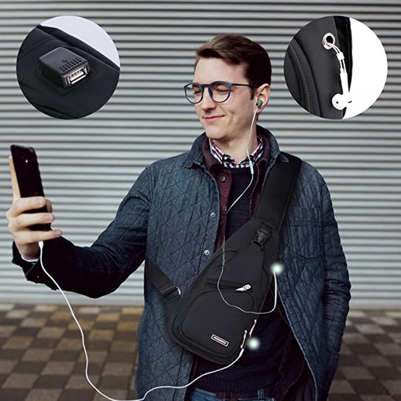 Anti Theft Sling BAG With USB Port For Men s Chest Cross Body Belt Bag BK Shopee Philippines