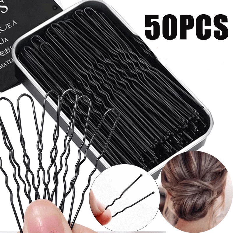 50 Pcs Pack Ladies Basic U Shaped Black Meta Hair Pins / Invisible Hair Styling Bobby Pins For
