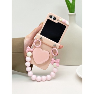 Cute Heart Holder Clear Case For Samsung Galaxy Z Flip 3 3D Bracelet Chain  Cover