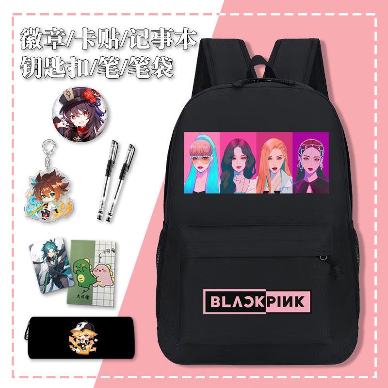 Black blackpink Pink Anime Merchandise Schoolbag Backpack Junior