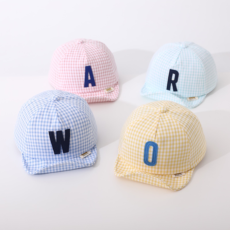 Cute Baby Cap Baby Outdoor Shade Simple Large Letter Plaid Soft Eave ...