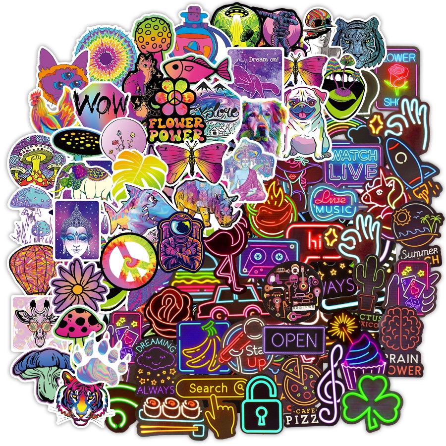 110 PCS Neon light sticker psychedelic art waterproof sticker to DIY