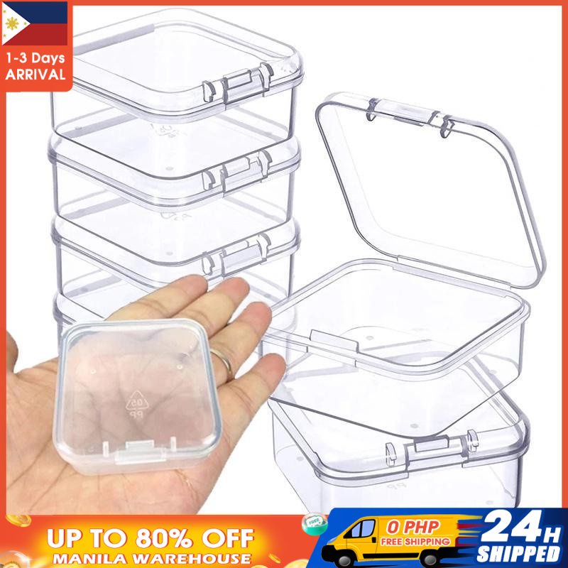 6pcs Transparent Square Storage Box Opening Classification Sticker Flip ...