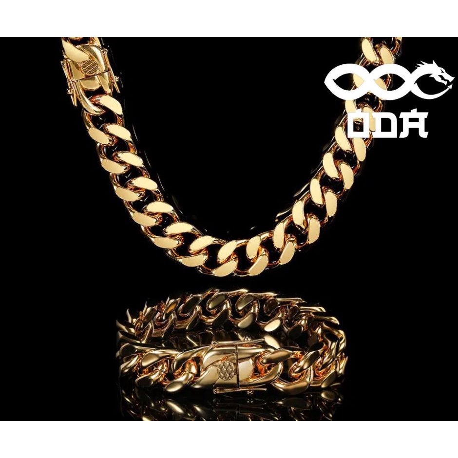 Titanium Stainless Steel Cuban Link Necklace 18k Gold Plated Cuban Link