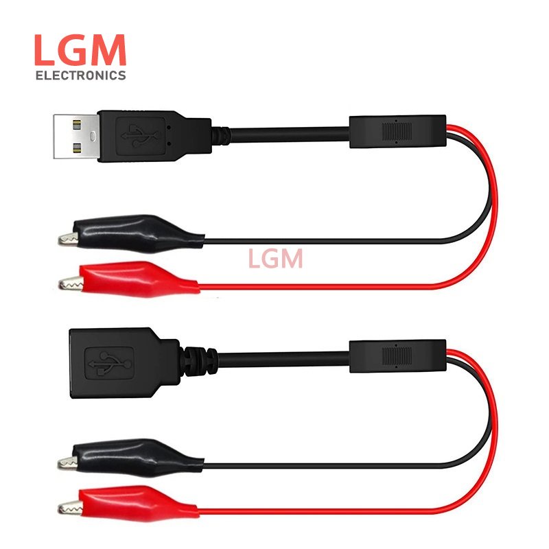 Grelua Set di cavi per test con clip a coccodrillo da USB a doppio rae, connettore USB aschio