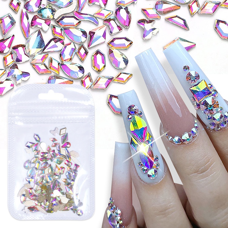 AB Color 3D Nail Rhinestone Charms Crystal Flatback Nail Art Gems for