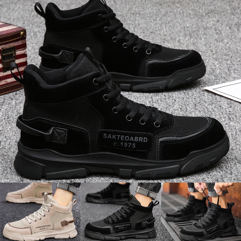 Korean Black Boots for Men Mid-Cut Fashion Non-slip Breathable | Shopee ...