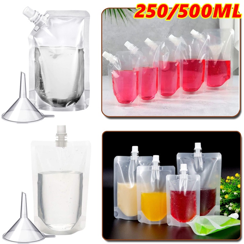 10pcs Clear Drink Pouches with Nozzle Milk Tea Beverage Juice Bag Stand