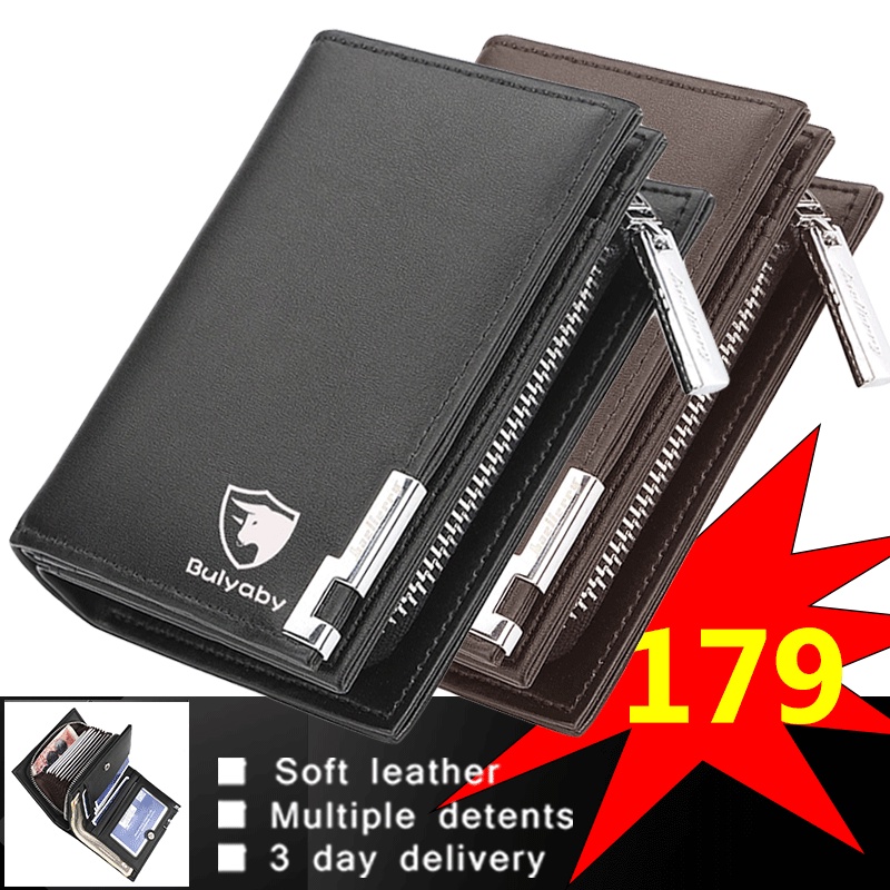 Bulyaby Men's Card Holder Wallet Men Short Leather Wallet Large