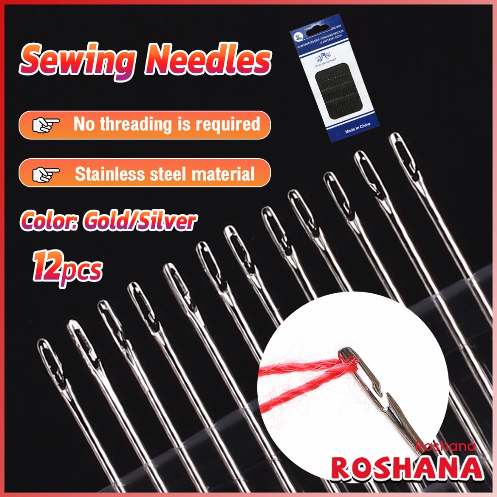 12 PCS Blind Sewing Needles Elderly Big Hole Stainless Steel Needle for ...