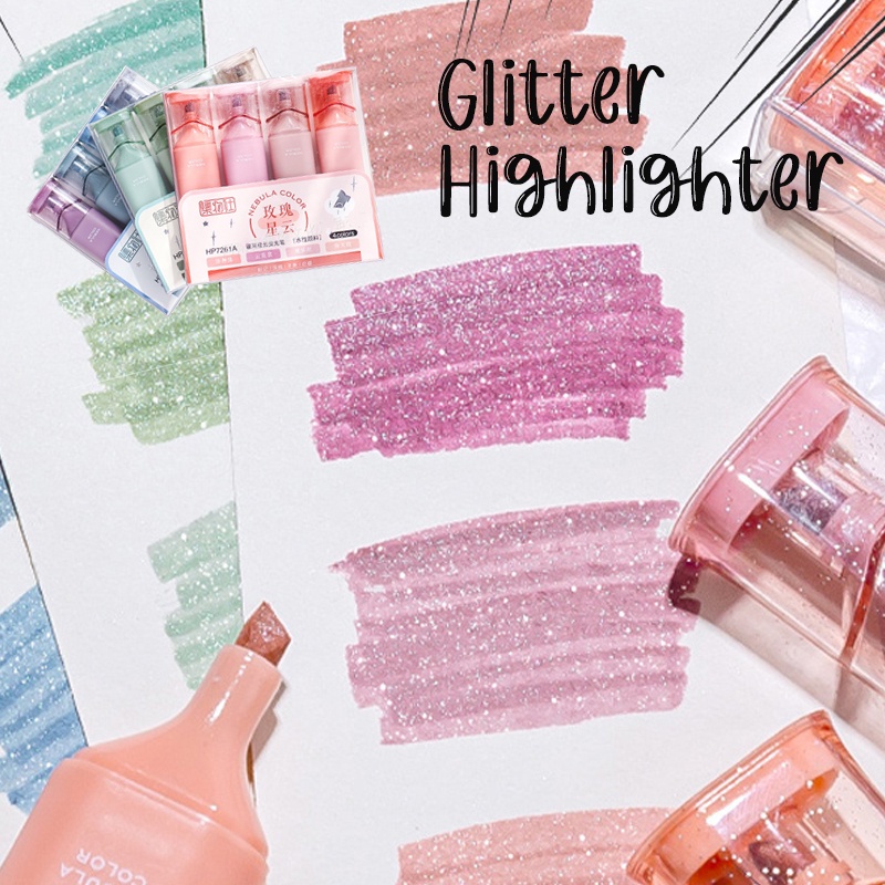 4pcs/set Shiny Glitter Highlighter Pen Highlighter Metallic Color Marker Pen Drawing Pen