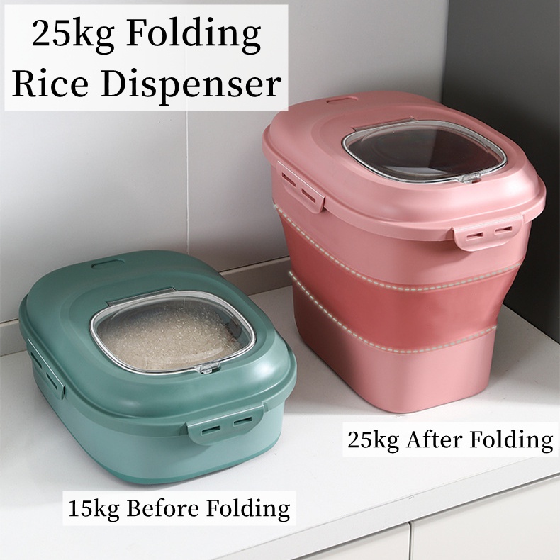 25kg Rice Dispenser Foldable Rice Bucket Multifunction Food Storage Box