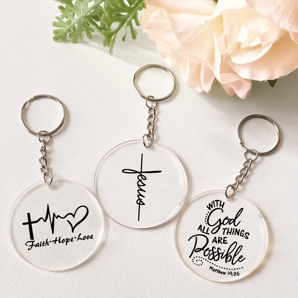 Jesus Faith God Print Keychain Transparent Circle Keyring Monogram