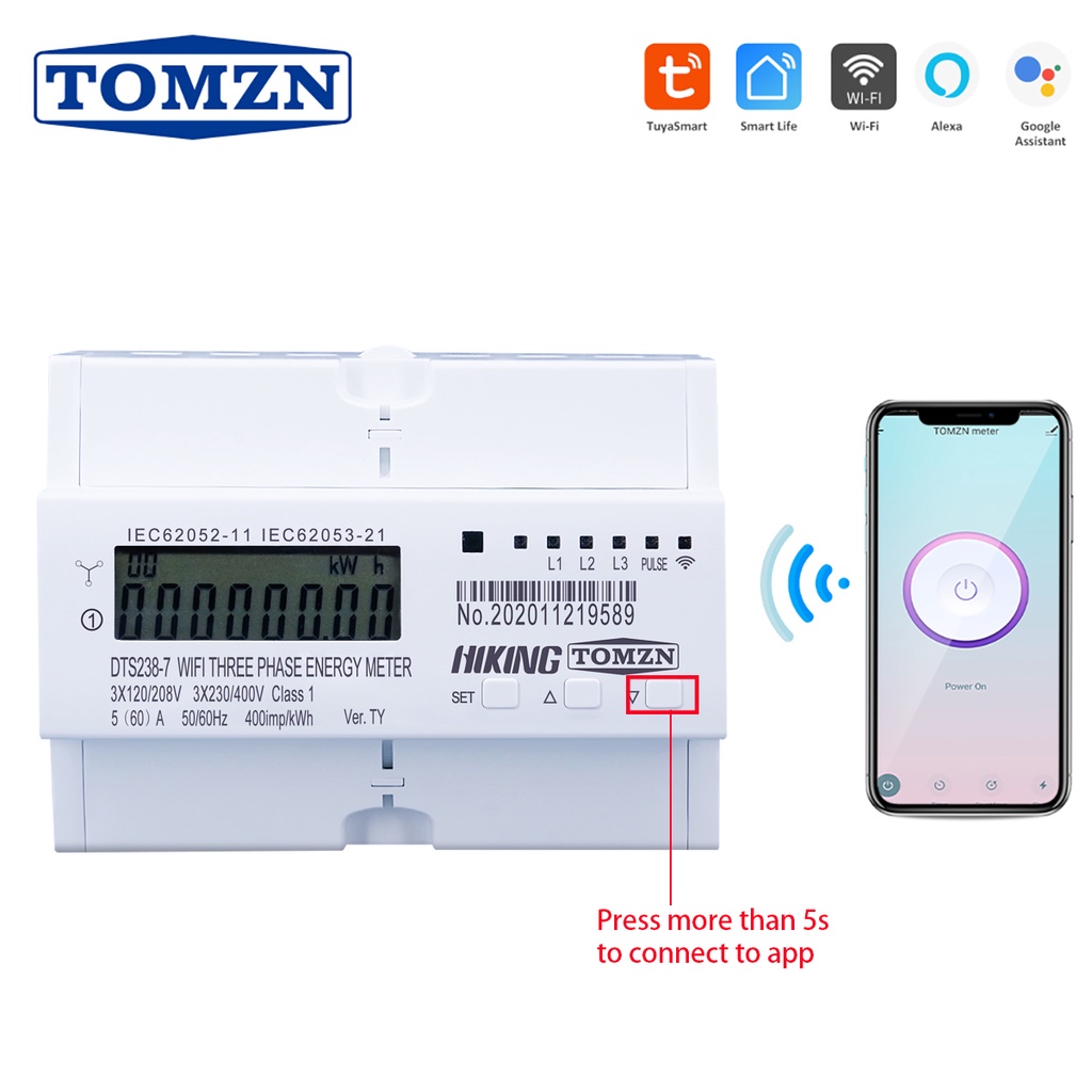 WIFI Smart TUYA 3P 4 wire Energy Meter 3*120V 3*220V 3*230V 50/60Hz