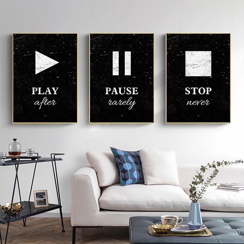 Modern Black Start Pause Stop Quotes Canvas Poster Prints Simple Wall ...