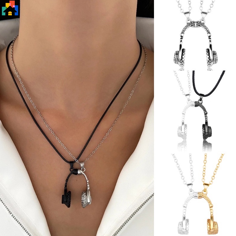 Women Men Simple Creative Music Headset Pendant Necklace