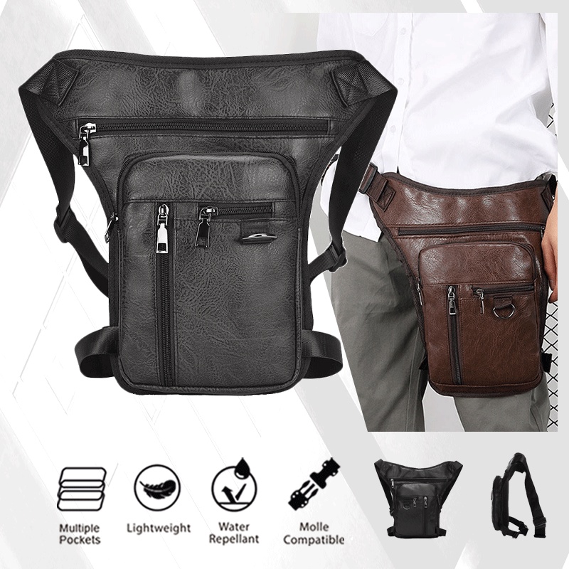 Men's Leg Bag Waist Bags Leather Motorcycle Leg Bag Men Bags Cross Body