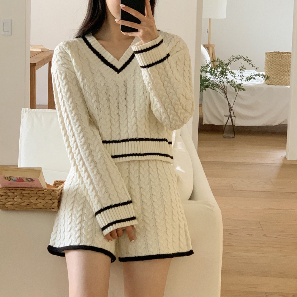 V neck sweater with suit sales