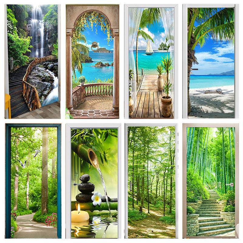 Beach Plant Mural Wall 3d Sticker Landscape Wallpaper Door Self