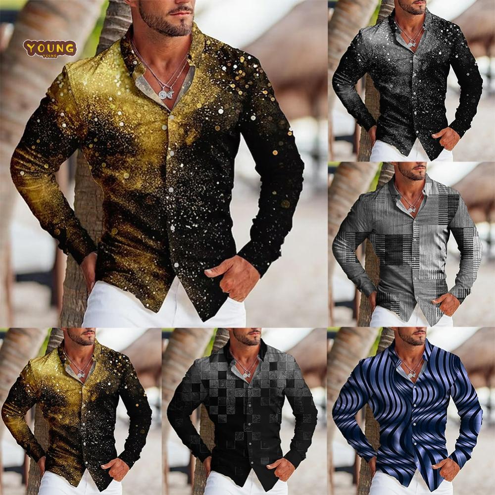 Fashion Button Down Shirt Men Baroque Casual Long Sleeve Vintage Party ...