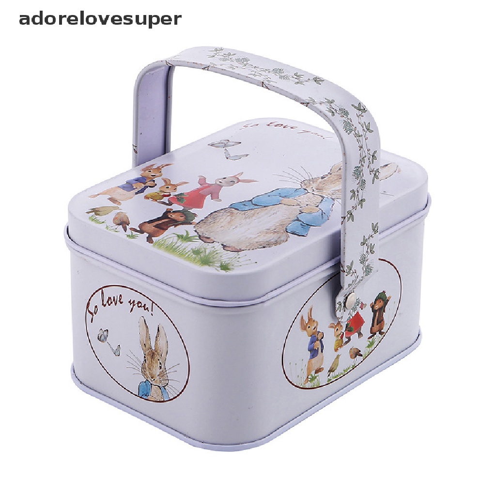 AD1PH White Rabbit Toffee Tin Can Small Suitcase Storage Can Tin Metal ...