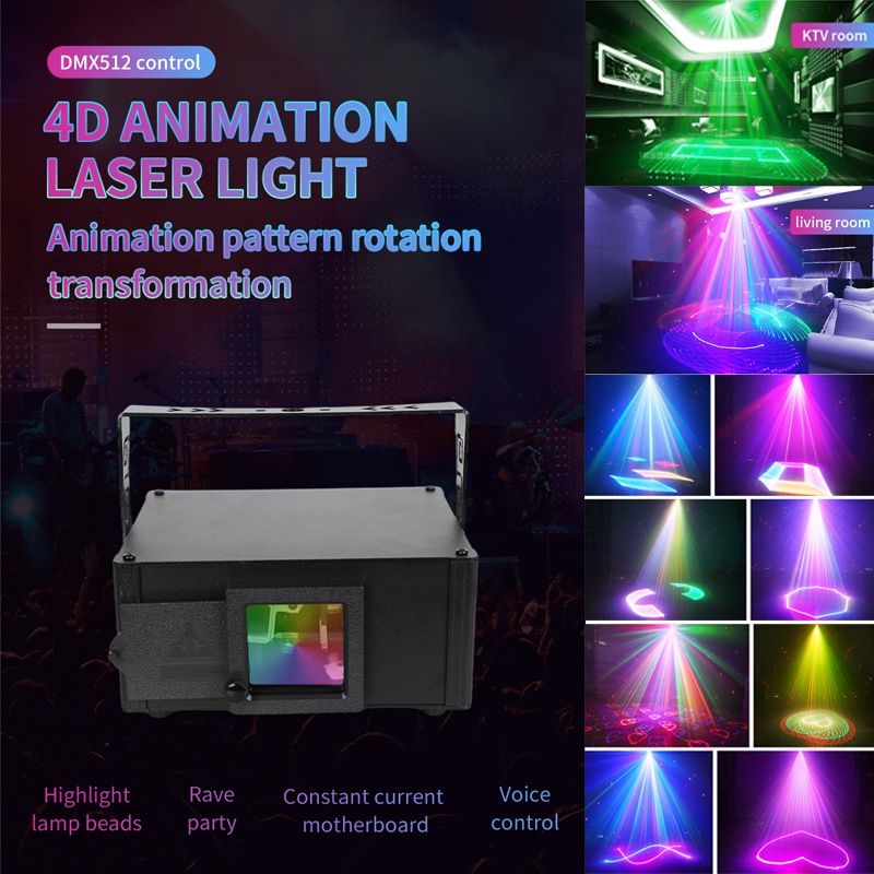 4D Full-color Animation Laser Beam Line Scanner Projector DJ Disco ...