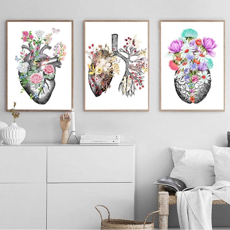 Anatomy Art Human Heart Brain Lungs Wall Art Canvas Painting Nordic ...