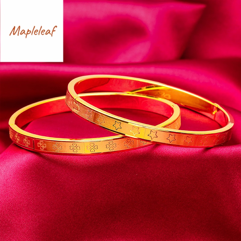 Original 18K Saudi gold pawnable 2023 New Women's Buckle pentagram Leaf