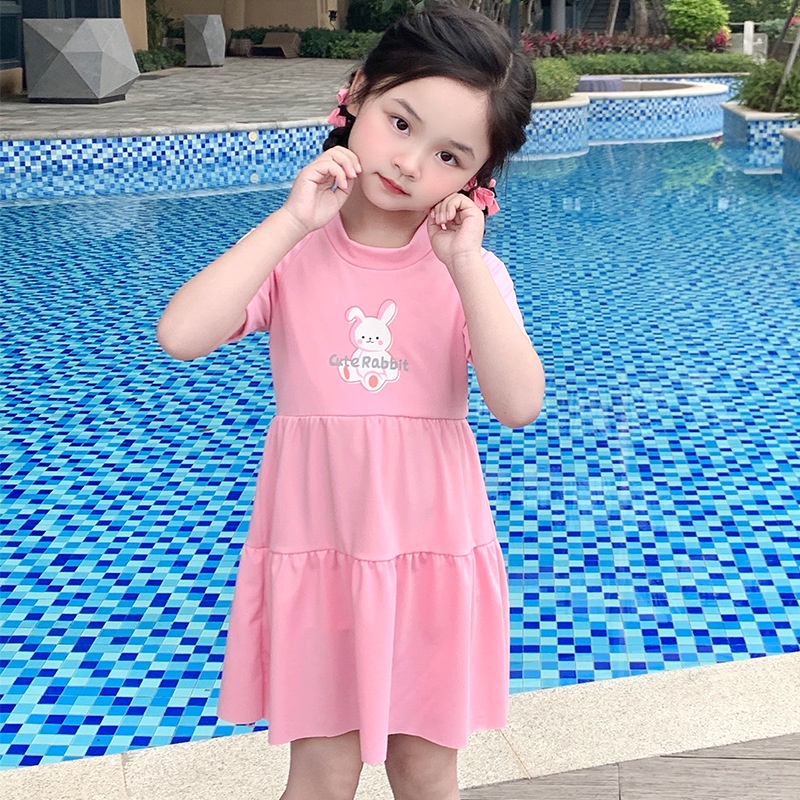 Children's swimming costume girls small children cartoon dress two sets
